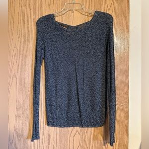 Gray long sleeved sweater with crisscross in back